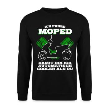 Mofa Motoroller Mopet Mofafahrer Moped - Unisex Pullover - Schwarz - Vorne - Alina (178cm) & Michal (187cm)