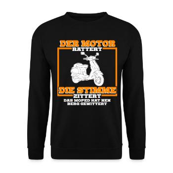 Mofa Mopet Mofafahrer Motoroller Moped - Unisex Pullover - Schwarz - Vorne - Alina (178cm) & Michal (187cm)