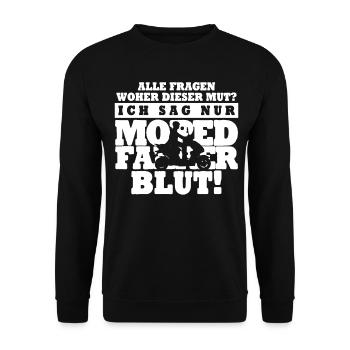 Mofa Mofafahrer Motoroller Moped Mopet - Unisex Pullover - Schwarz - Vorne - Alina (178cm) & Michal (187cm)