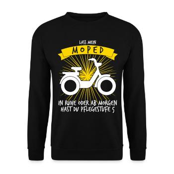 Mofa Moped Mopedfahrer Motoroller Mopet - Unisex Pullover - Schwarz - Vorne - Alina (178cm) & Michal (187cm)