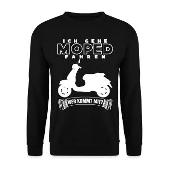 Moped Mopedfahrer Mofa Motoroller Mopet - Unisex Pullover - Schwarz - Vorne - Alina (178cm) & Michal (187cm)