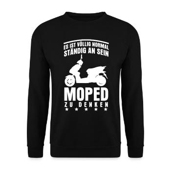 Mofa Mopedfahrer Motoroller Moped Mopet - Unisex Pullover - Schwarz - Vorne - Alina (178cm) & Michal (187cm)