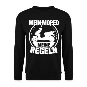 Moped Mofa Motoroller Mopedfahrer Mopet - Unisex Pullover - Schwarz - Vorne - Alina (178cm) & Michal (187cm)