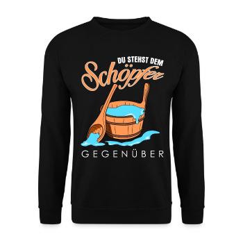 Sauna Schöpfer Saunist Saunieren - Unisex Pullover - Schwarz - Vorne - Alina (178cm) & Michal (187cm)