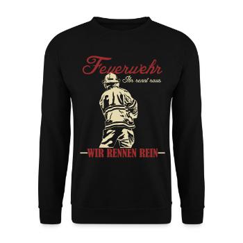 Jugendfeuerwehr Wir rennen rein - Unisex Pullover - Schwarz - Vorne - Alina (178cm) & Michal (187cm)