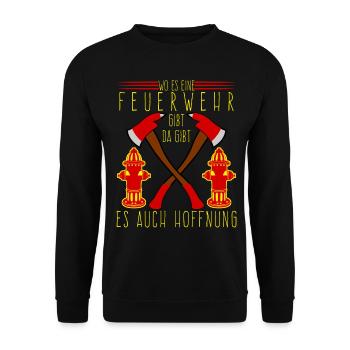 Jugendfeuerwehr Spruch Feuerwehr - Unisex Pullover - Schwarz - Vorne - Alina (178cm) & Michal (187cm)