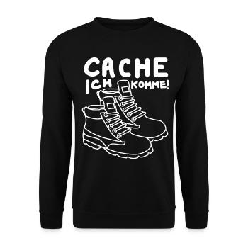 Geocacher Witz Cache Spruch Geocache - Unisex Pullover - Schwarz - Vorne - Alina (178cm) & Michal (187cm)