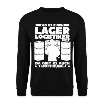 Lagerist Lageristen Lagerlogistiker - Unisex Pullover - Schwarz - Vorne - Alina (178cm) & Michal (187cm)