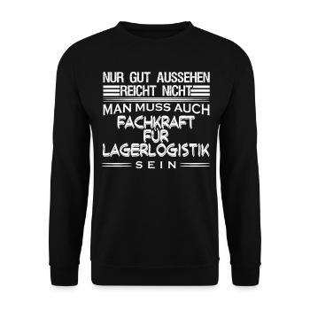 Lagerist Lagerarbeiter Staplerfahrer - Unisex Pullover - Schwarz - Vorne - Alina (178cm) & Michal (187cm)