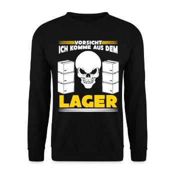 Lagerist Lager Logistiker Lagerarbeiter - Unisex Pullover - Schwarz - Vorne - Alina (178cm) & Michal (187cm)