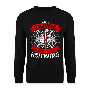 Notfallsanitäter Sani Krankenwagenfahrer - Unisex Pullover - Schwarz - Vorne - Alina (178cm) & Michal (187cm)