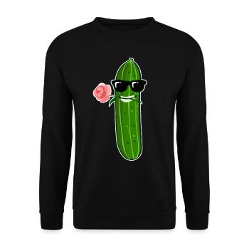 Gurke mit Rose und Sonnenrille Gurken - Unisex Pullover - Schwarz - Vorne - Alina (178cm) & Michal (187cm)
