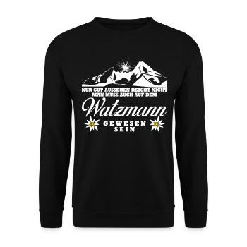 Watzmann Wandern Bergsteigen - Unisex Pullover - Schwarz - Vorne - Alina (178cm) & Michal (187cm)