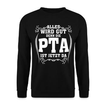 Die PTA ist da Apotheke - Unisex Pullover - Schwarz - Vorne - Alina (178cm) & Michal (187cm)