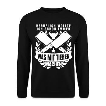 Metzger Schlachter Metzgerei Fleischer - Unisex Pullover - Schwarz - Vorne - Alina (178cm) & Michal (187cm)