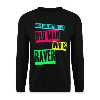 Raver Festival Old Man Techno Rave - Unisex Pullover - Schwarz - Vorne - Alina (178cm) & Michal (187cm)