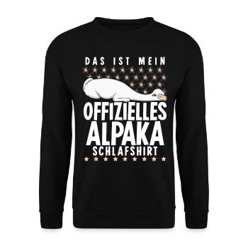 Offizielles Alpaka Schlafshirt Alpakas - Unisex Pullover - Schwarz - Vorne - Alina (178cm) & Michal (187cm)