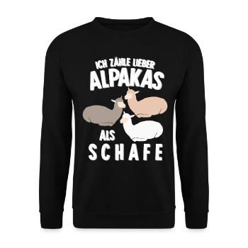 Alpaka Schlafshirt Bett Alpakas - Unisex Pullover - Schwarz - Vorne - Alina (178cm) & Michal (187cm)