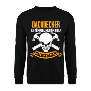 Dachdecker Zimmermann Witz Dachschaden - Unisex Pullover - Schwarz - Vorne - Alina (178cm) & Michal (187cm)
