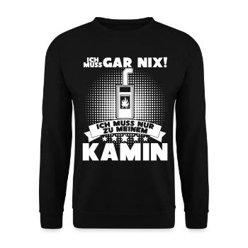 Kamin Kaminofen Brennholz Ofen - Unisex Pullover - Schwarz - Vorne - Alina (178cm) & Michal (187cm)
