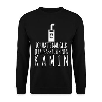 Kamin Brennholz Ofen Kaminofen - Unisex Pullover - Schwarz - Vorne - Alina (178cm) & Michal (187cm)