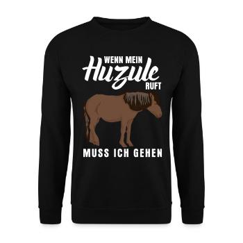 Huzule Witz mit Pferd für Reiter - Unisex Pullover - Schwarz - Vorne - Alina (178cm) & Michal (187cm)