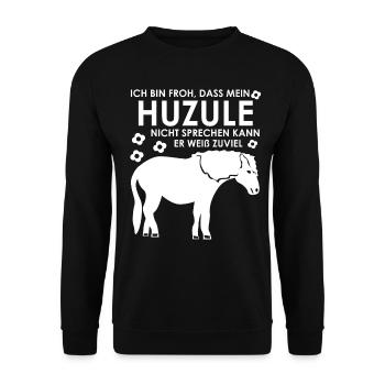 Huzule Spruch mit Pferd für Reiter - Unisex Pullover - Schwarz - Vorne - Alina (178cm) & Michal (187cm)