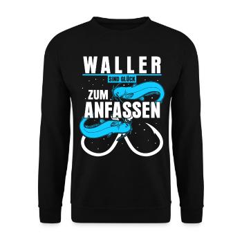 Angeln Waller Fisch Angler Fischer - Unisex Pullover - Schwarz - Vorne - Alina (178cm) & Michal (187cm)