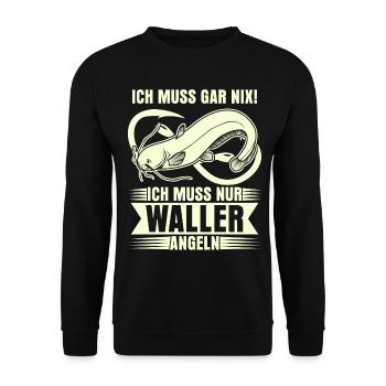 Angeln Waller Fischer Fisch Angler - Unisex Pullover - Schwarz - Vorne - Alina (178cm) & Michal (187cm)
