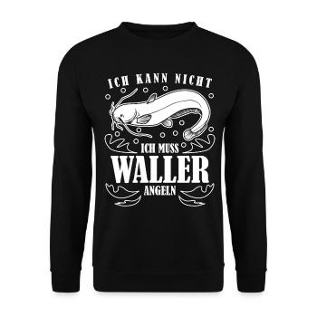 Angeln Waller Angler Fischer Fisch - Unisex Pullover - Schwarz - Vorne - Alina (178cm) & Michal (187cm)
