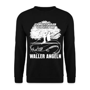 Waller Angler Fischer Fisch Angeln - Unisex Pullover - Schwarz - Vorne - Alina (178cm) & Michal (187cm)