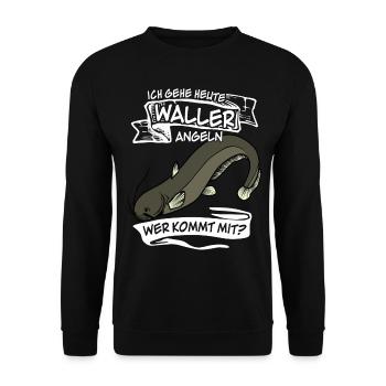 Waller Angeln Fischer Fisch Angler - Unisex Pullover - Schwarz - Vorne - Alina (178cm) & Michal (187cm)