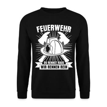 Jugendfeuerwehr Spruch Feuerwehr - Unisex Pullover - Schwarz - Vorne - Alina (178cm) & Michal (187cm)