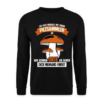 Pilzsammler Witz Pilz Pilze Pilzsucher - Unisex Pullover - Schwarz - Vorne - Alina (178cm) & Michal (187cm)