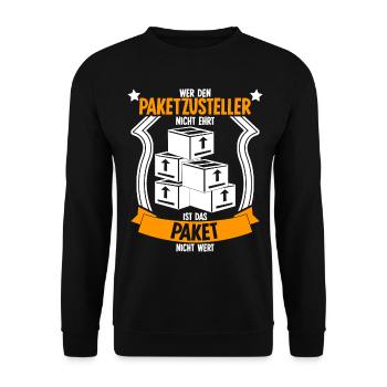 Paketzusteller Witz Paketbote - Unisex Pullover - Schwarz - Vorne - Alina (178cm) & Michal (187cm)