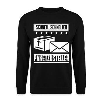 Paketzusteller Postbote Paket Paketbote - Unisex Pullover - Schwarz - Vorne - Alina (178cm) & Michal (187cm)