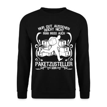 Paketzusteller Postbote Paketbote - Unisex Pullover - Schwarz - Vorne - Alina (178cm) & Michal (187cm)