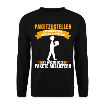 Paketzusteller Postbote Spruch Paketbote - Unisex Pullover - Schwarz - Vorne - Alina (178cm) & Michal (187cm)