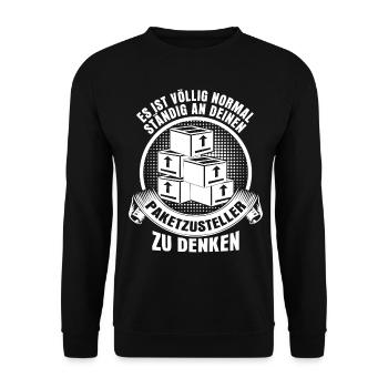 Paketzusteller Spruch Paketbote - Unisex Pullover - Schwarz - Vorne - Alina (178cm) & Michal (187cm)