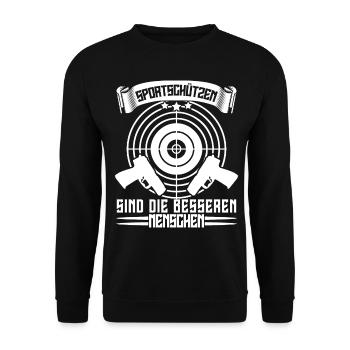 Schützenkönig Sportschütze Schützenfest - Unisex Pullover - Schwarz - Vorne - Alina (178cm) & Michal (187cm)