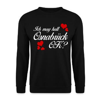 Osnabrücker Ich mag Osnabrück - Unisex Pullover - Schwarz - Vorne - Alina (178cm) & Michal (187cm)