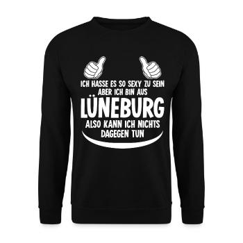Lüneburg Spruch für Lüneburger - Unisex Pullover - Schwarz - Vorne - Alina (178cm) & Michal (187cm)