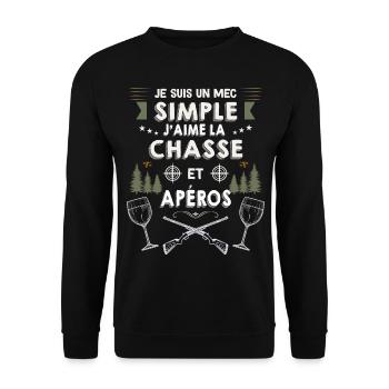12 - mec simple chasse et apéro 9.png - Sweat-shirt Unisexe - noir - Devant - Alina (178cm) & Michal (187cm)