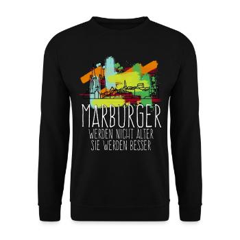 Marburg Stadt Gebäude Marburger - Unisex Pullover - Schwarz - Vorne - Alina (178cm) & Michal (187cm)
