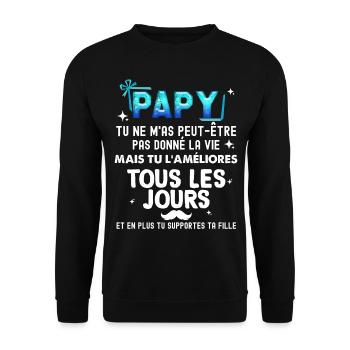 Papy Tous Les Jours Je T'Aime Cadeau Pour Papi - Sweat-shirt Unisexe - noir - Devant - Alina (178cm) & Michal (187cm)