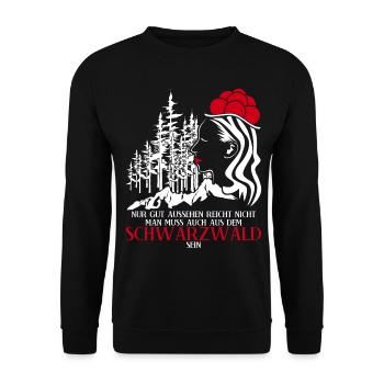 Schwarzwald Bollenhut Witz Schwarzwälder - Unisex Pullover - Schwarz - Vorne - Alina (178cm) & Michal (187cm)