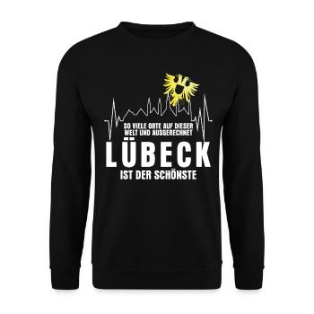 Lübeck Urlaub Spruch Lübecker - Unisex Pullover - Schwarz - Vorne - Alina (178cm) & Michal (187cm)
