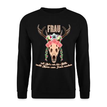 Single Frau Party Alleinstehend - Unisex Pullover - Schwarz - Vorne - Alina (178cm) & Michal (187cm)