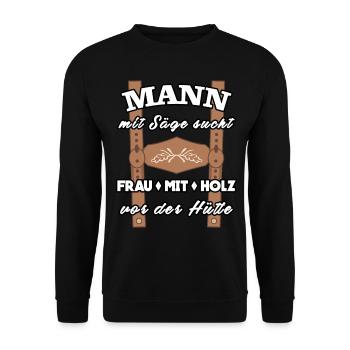 Single Mann Lederhose Alleinstehend - Unisex Pullover - Schwarz - Vorne - Alina (178cm) & Michal (187cm)