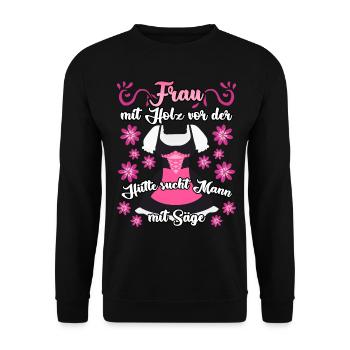 Single Frau Dirndl Party Alleinstehend - Unisex Pullover - Schwarz - Vorne - Alina (178cm) & Michal (187cm)